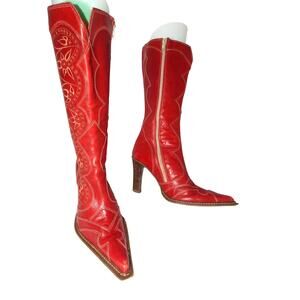 Destroy Red Leather CowBoy Boots Size 39